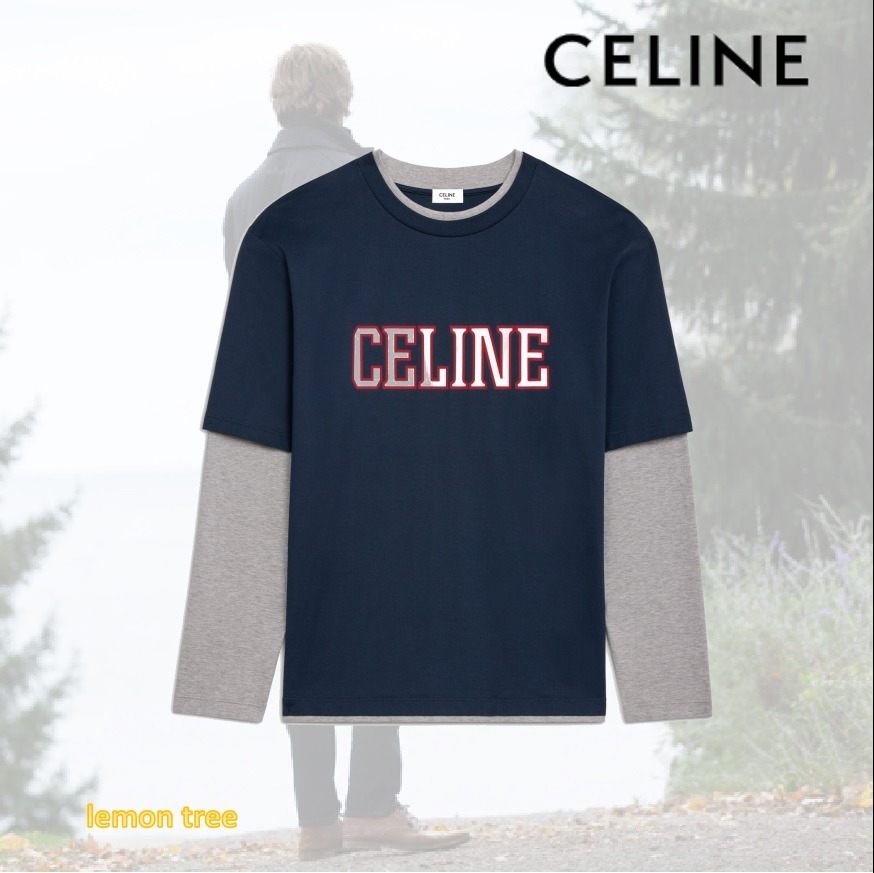 CELINE バイカラー ロングスリーブ ルーズ Tシャツ