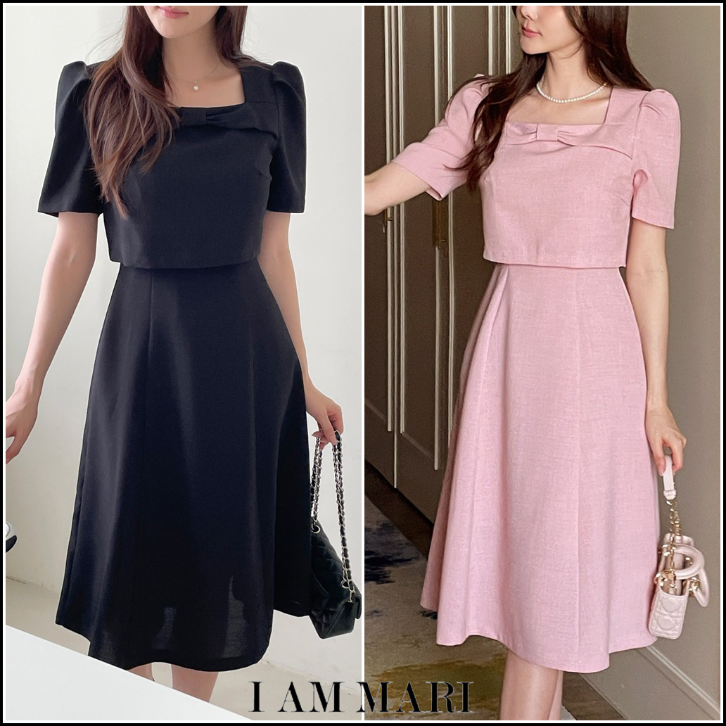 【I AM MARI アイアムマリ】Rosha Tweed Ribbon 半袖ワンピース