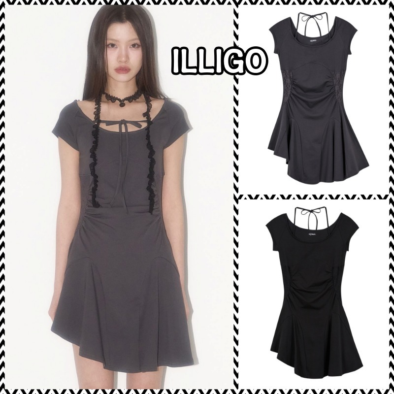送料・関税込 ●ILLIGO●25SS LACE SHIRRING FLARED DRESS