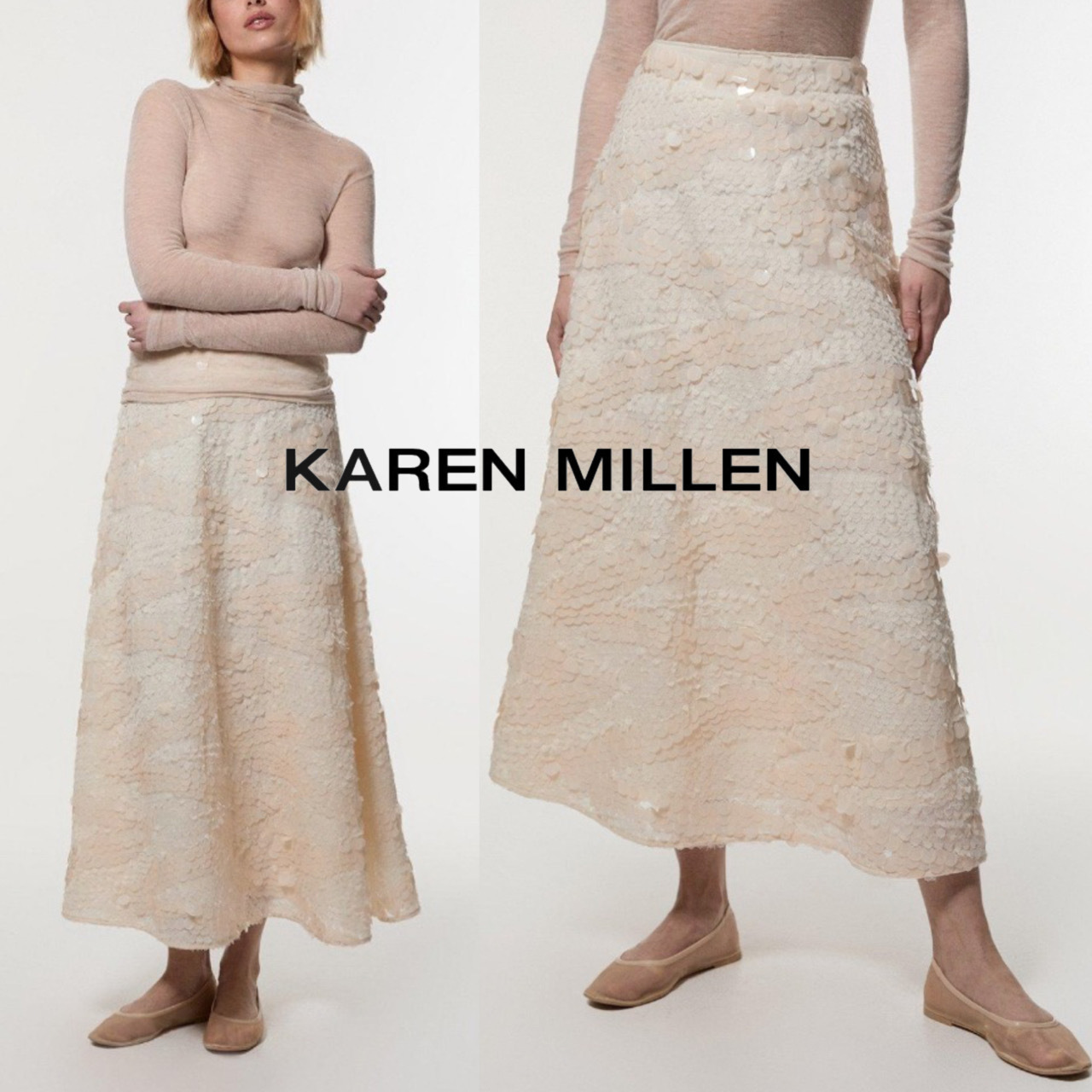 【KAREN MILLEN】テクスチャードスパンコール織りミディスカート