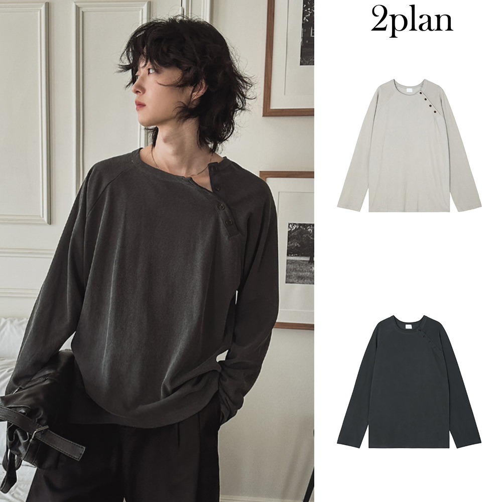 【2plan】Bor Pigment Snap Long Sleeve
