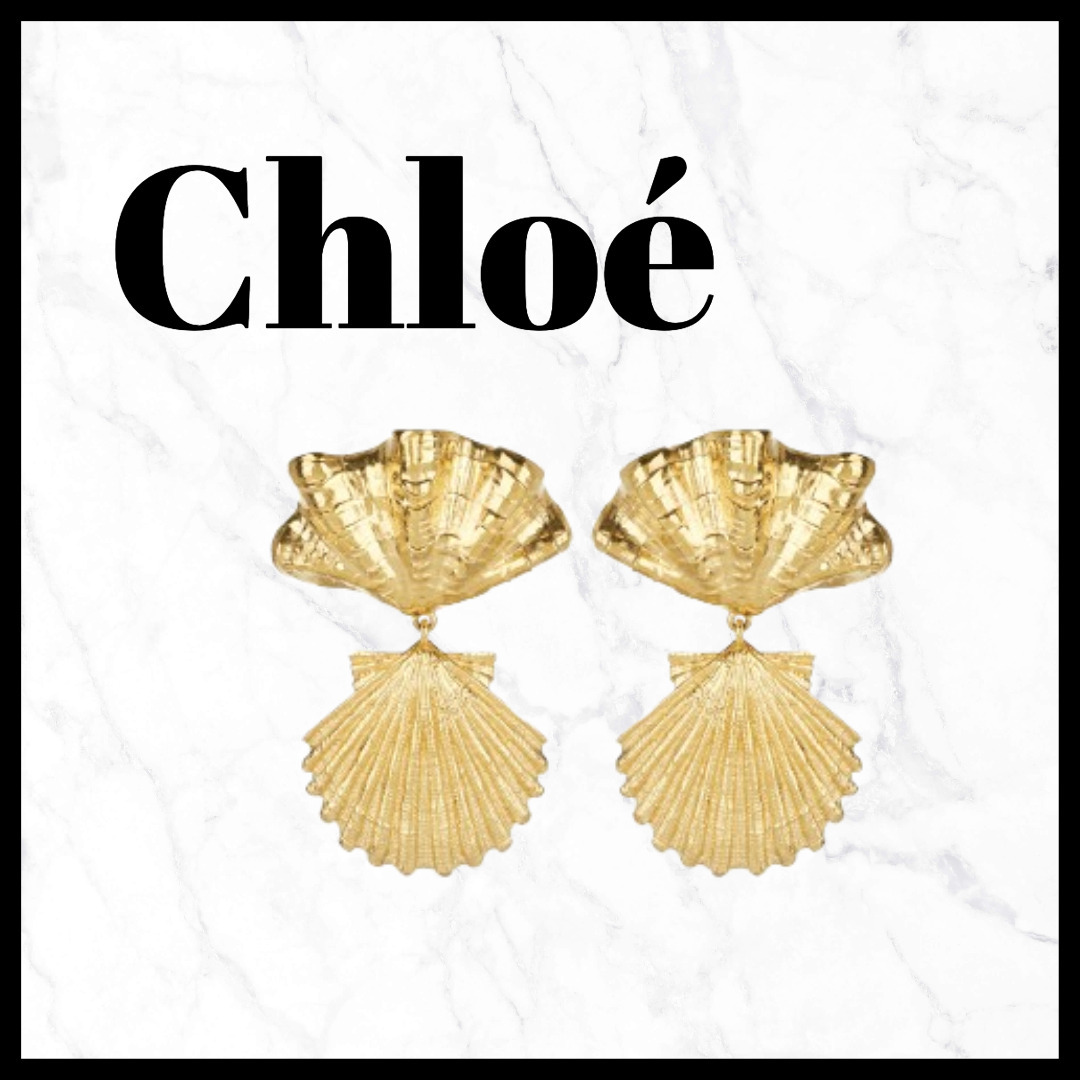 【Chloe】クロエ シェル ピアス ビンテージゴールド ロゴ刻印
