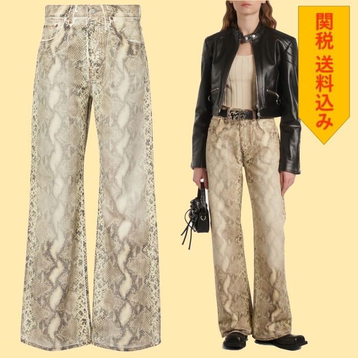 【Acne Studios】 Snake-print mid-rise wide-leg jeans