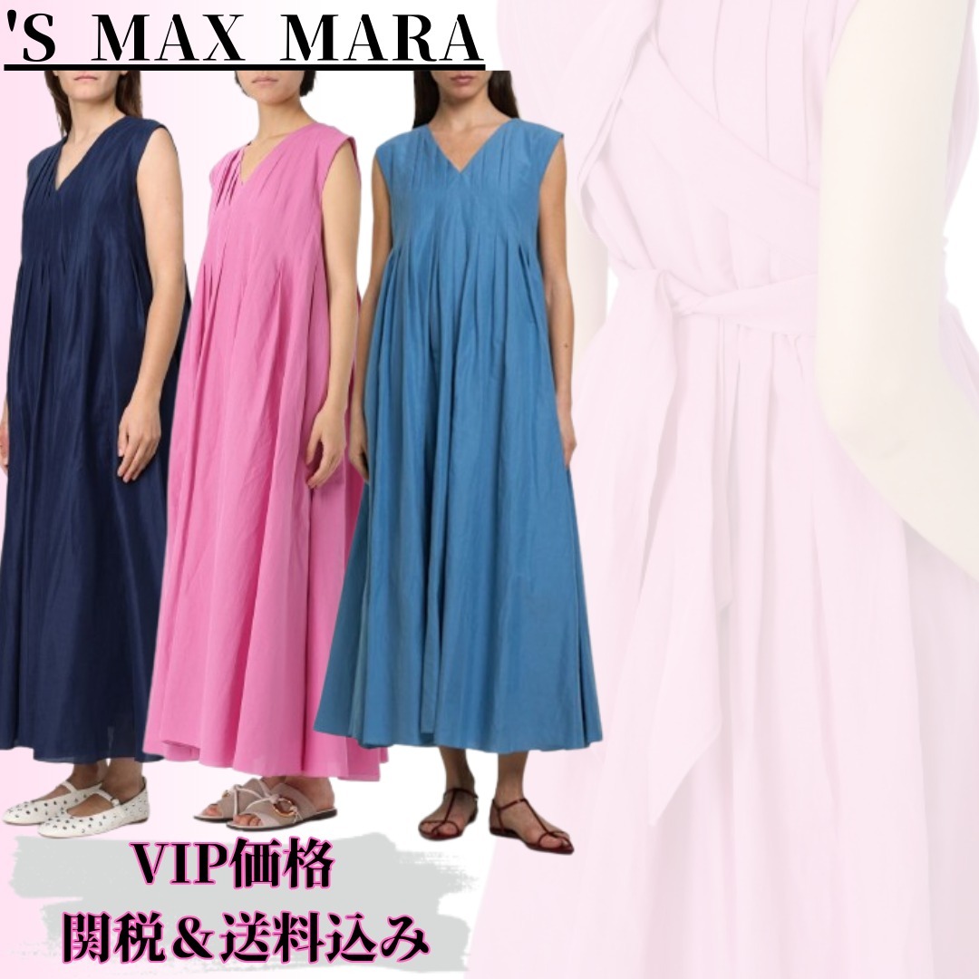 25SS◆関送込【S MAX MARA】PIEGA*ramie*プリーツ*フレアドレス