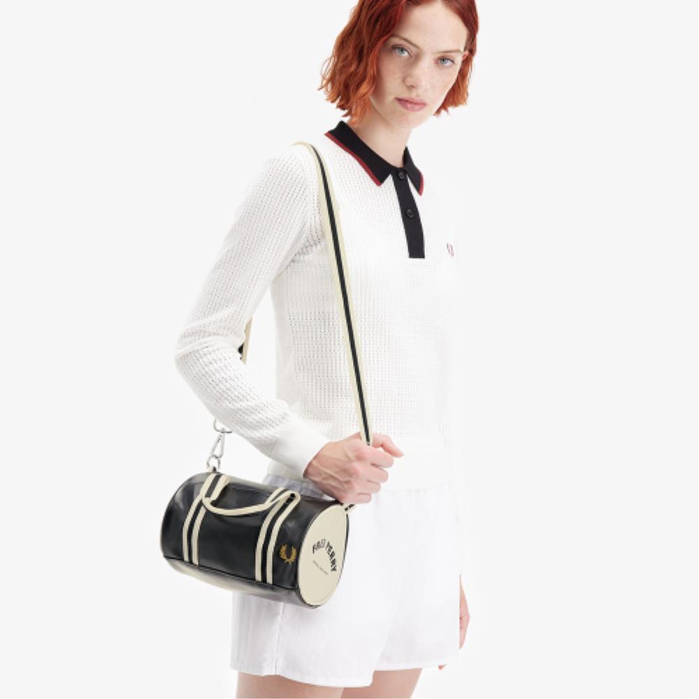 ◆FRED PERRY◆ Classic Mini Barrel Bag Black Ecru CFPU251925