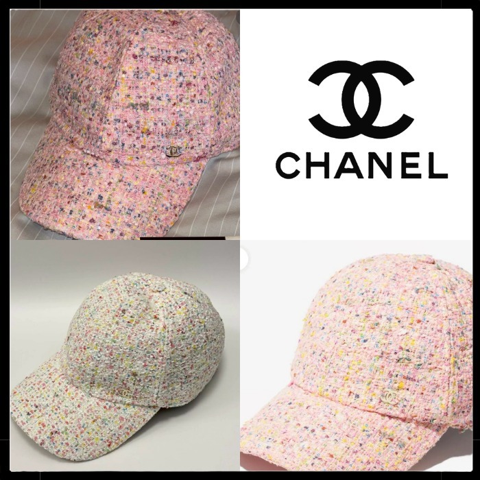 【パステルツイードで春らしい】CHANEL キャップ 帽子 CCロゴ