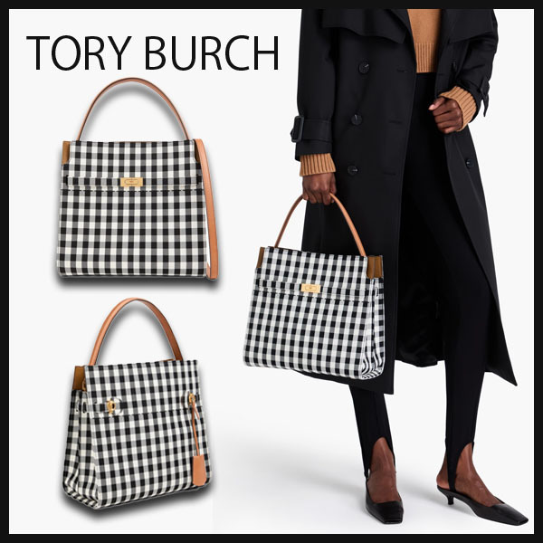 TORY BURCH｜ツイル トートバッグ × ギンガム チェック