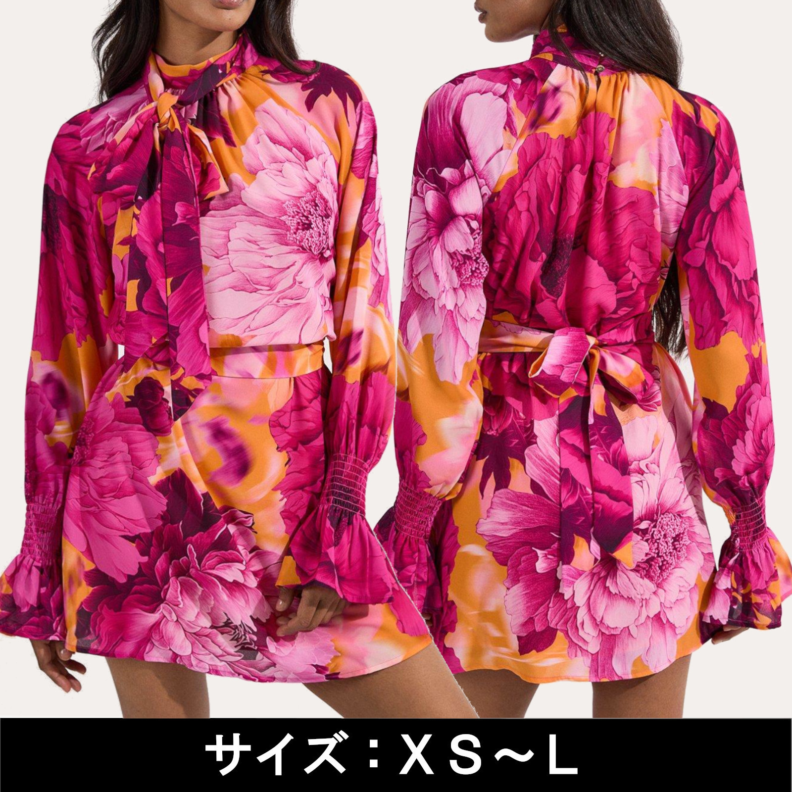 ☆KAREN MILLEN☆フローラルタイネック織 花柄 ミニドレス