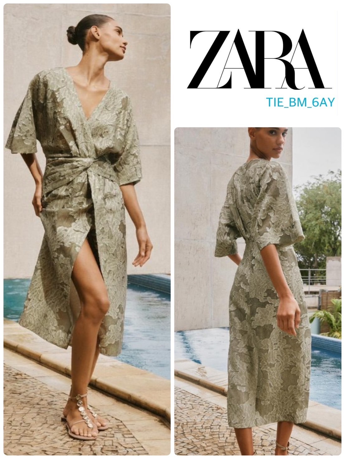 スペイン発送 ZARA ドレープテクスチャドレス 上品カジュアル