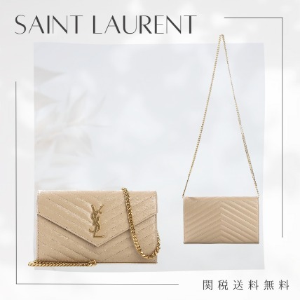 【Saint Laurent】カサンドラチェーンウォレット ダークベージュ