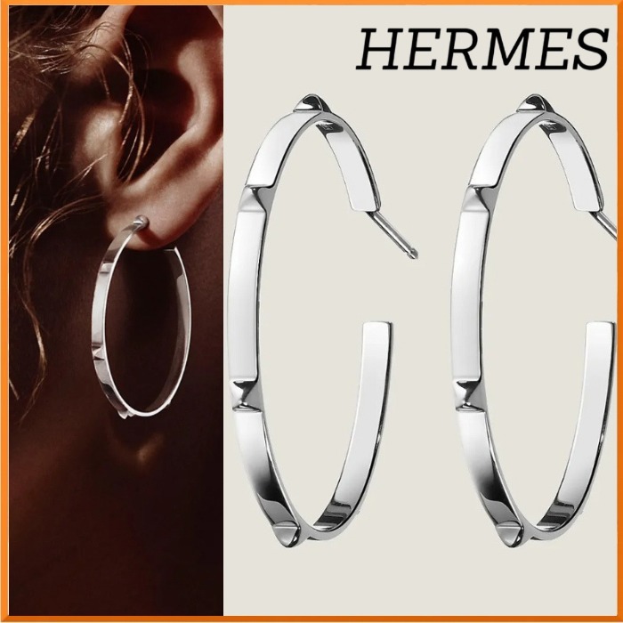 【上品でお洒落♪】HERMES シルバー フープピアス Mini Clous