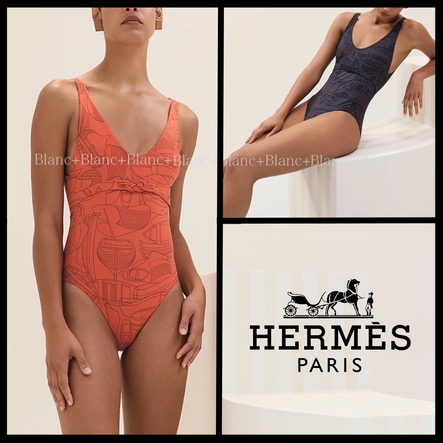 【 HERMES 】Thalassa Finesse プリント ジャージー 水着