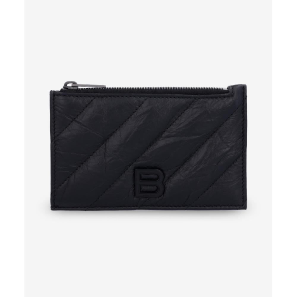 ★BALENCIAGA★ Crush Quilted Long Coin Card Holder Black 766