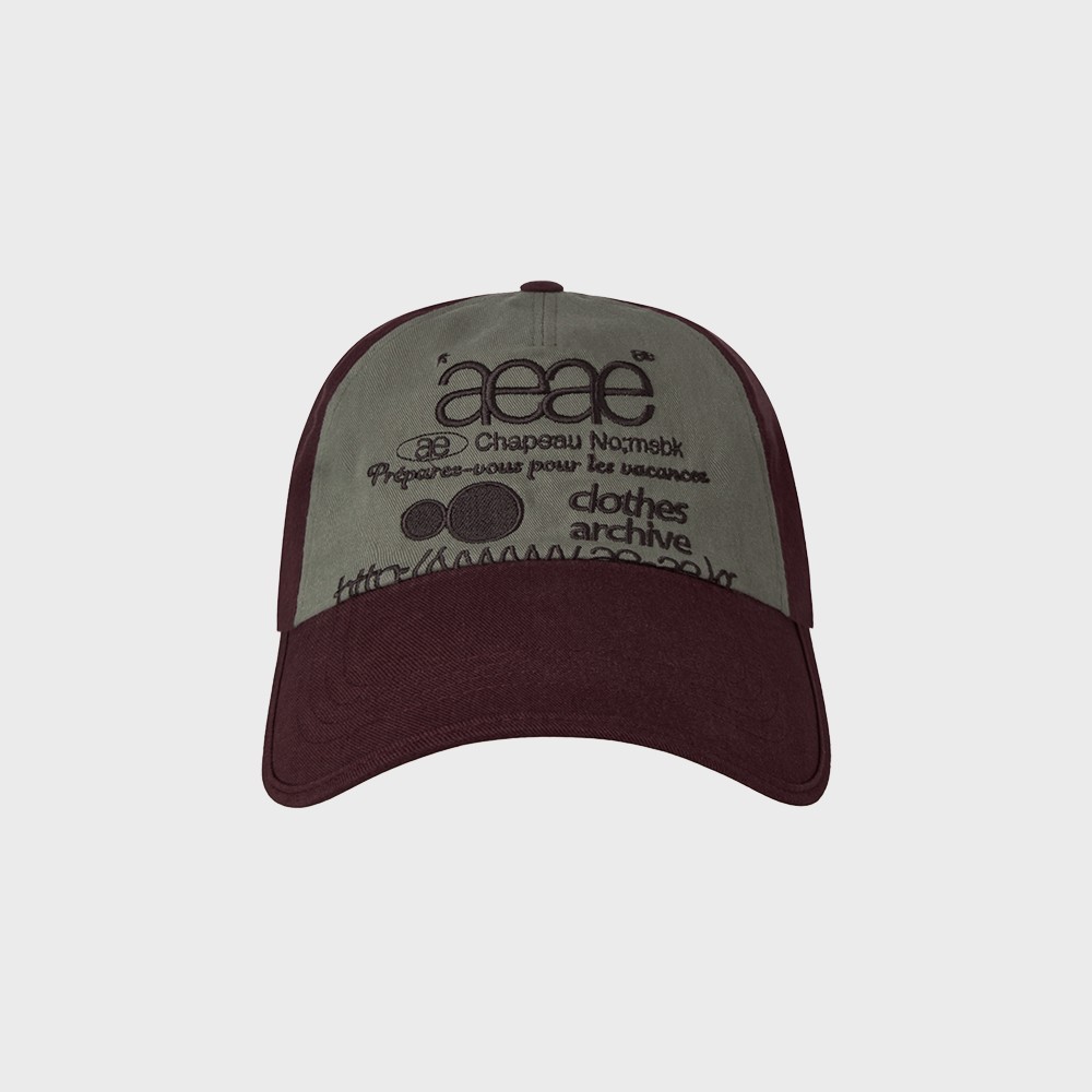 ★AEAE★ WEB LOGO 5 PANNEL BALL CAP [BURGUNDY/GREY]