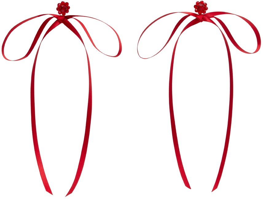 【関税込み】Simone Rocha レッド Bow Ribbon スタッドピアス