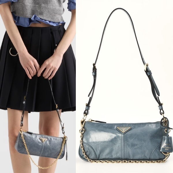 VIP価格◆PRADA◆ミディアム レザー ショルダーバッグ / ブルー