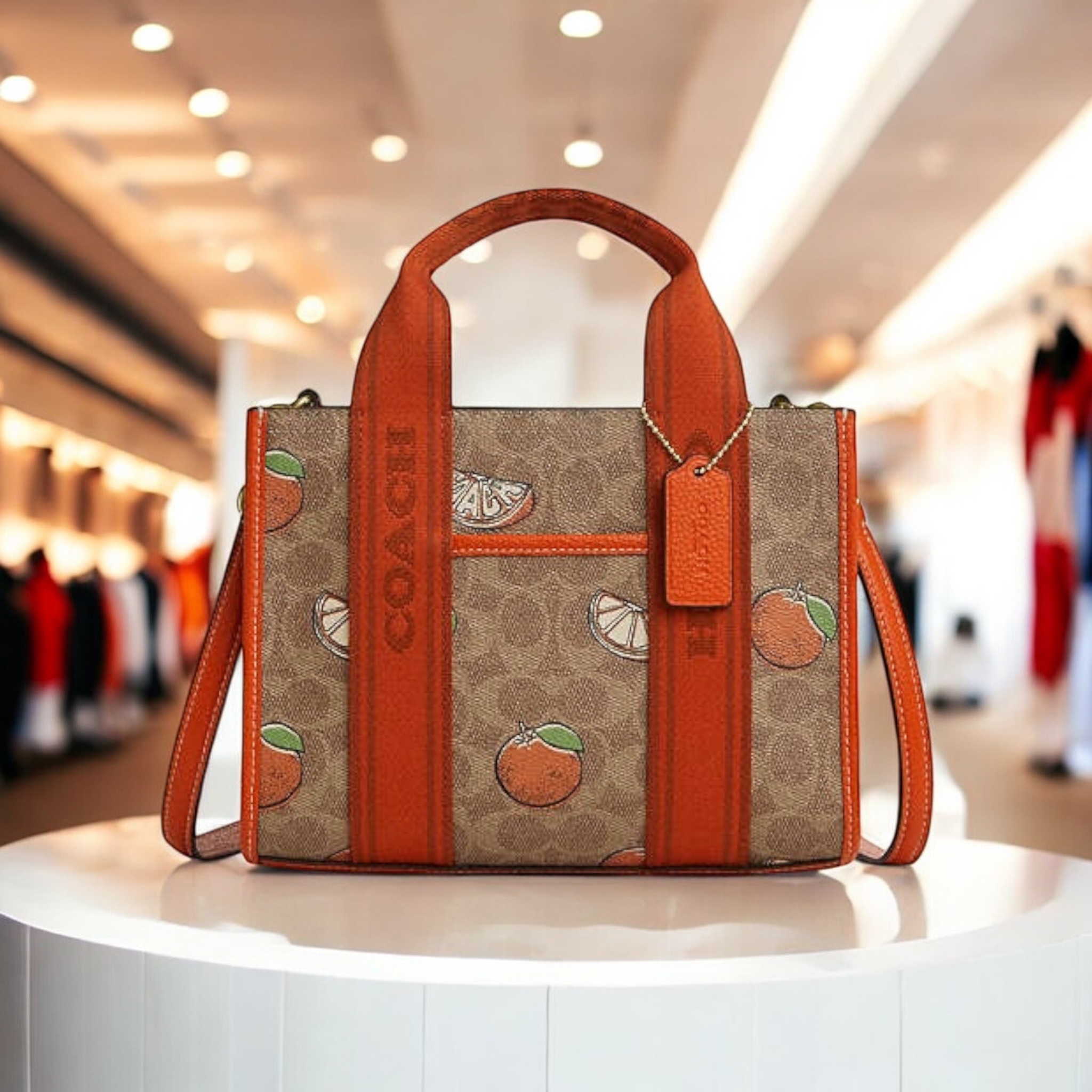 国内発/本物保証/COACH スミス トート バッグ オレンジ プリント