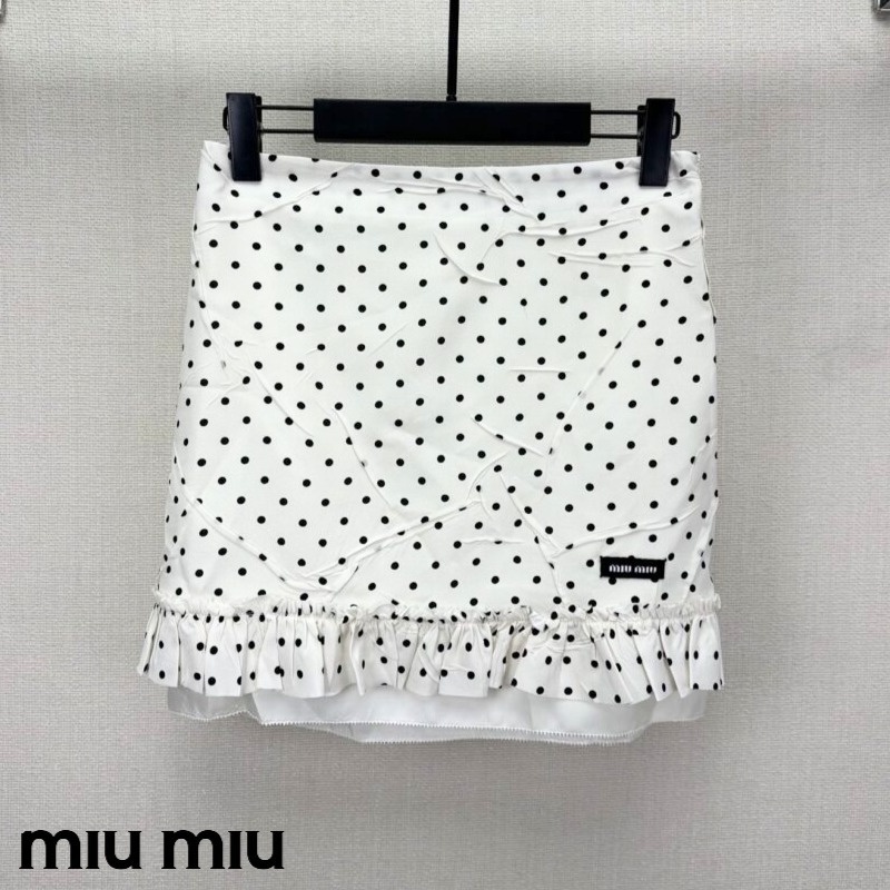 MiuMiu ミュウミュウ スカート ポルカドット ロゴラベル シルク