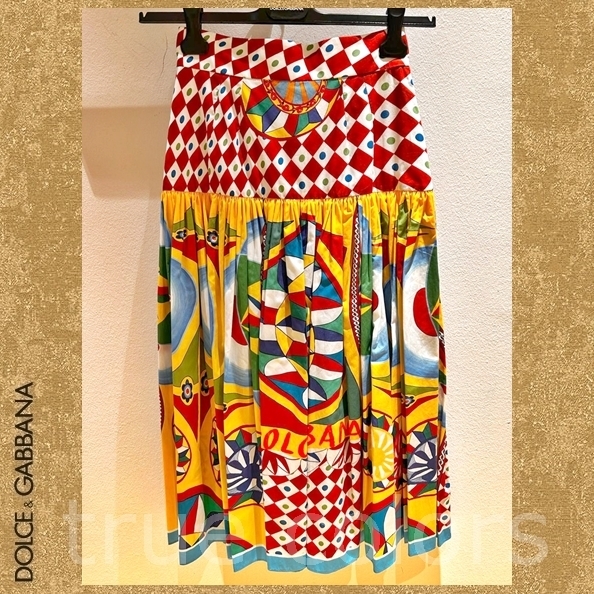 DOLCE&GABBANA カレットプリント コットン フレアミディスカート