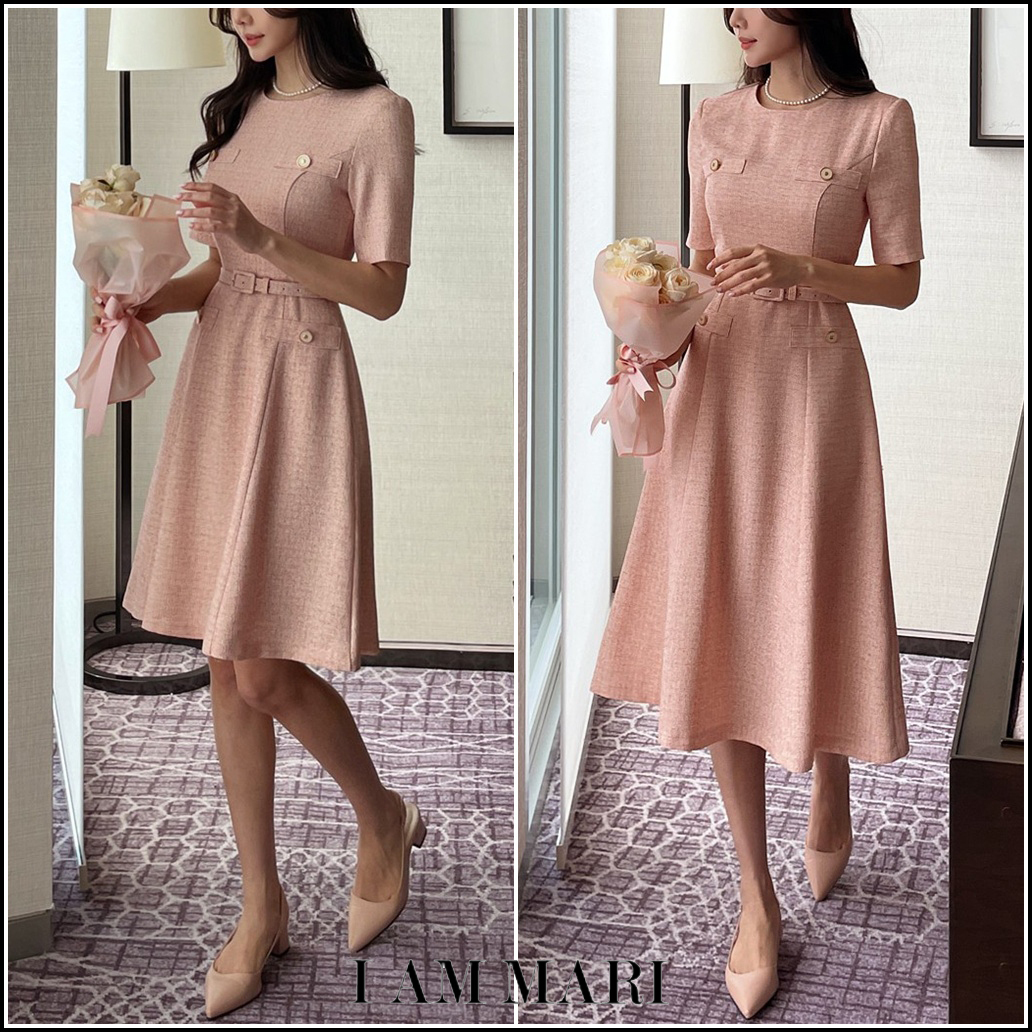 【I AM MARI アイアムマリ】Rooin Tweed Flare 半袖ワンピース