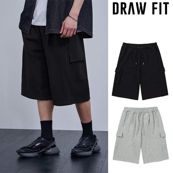 ★DRAW FIT★ ミニマル カーゴ スウェット バミューダ パンツ