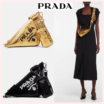 【PRADA】1BC204 ゴールドスパンコールバゲットバッグ □PRADA プラダ Re-Nylon xスパンコール ミニバッグ (PRADA