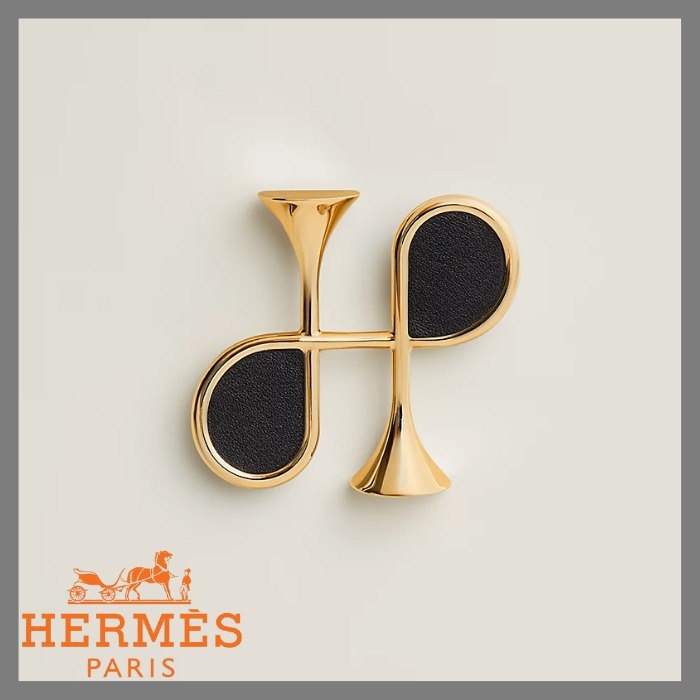 華やか★【Hermes】*Broche Cor H*Hロゴゴールドメタルブローチ