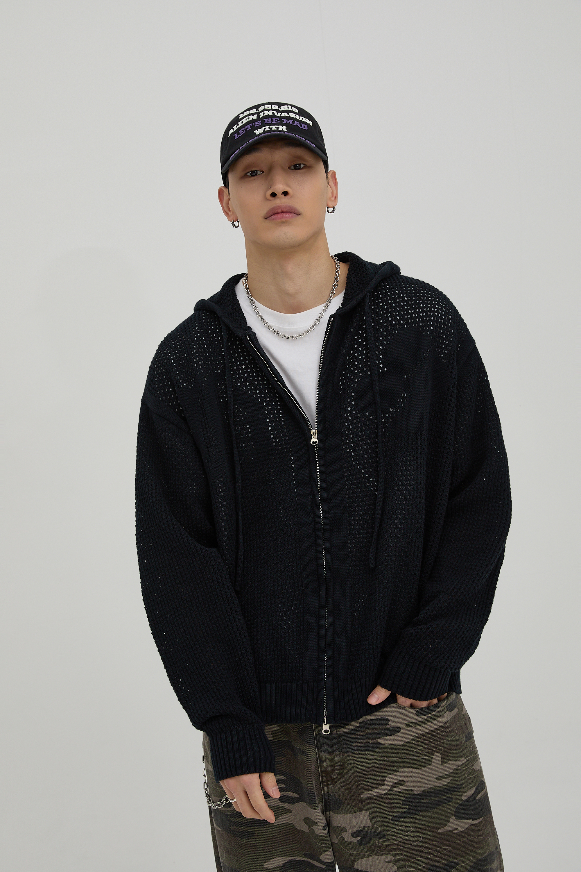 【HOODHOOD】H スカシニットフードジップアップ 2色