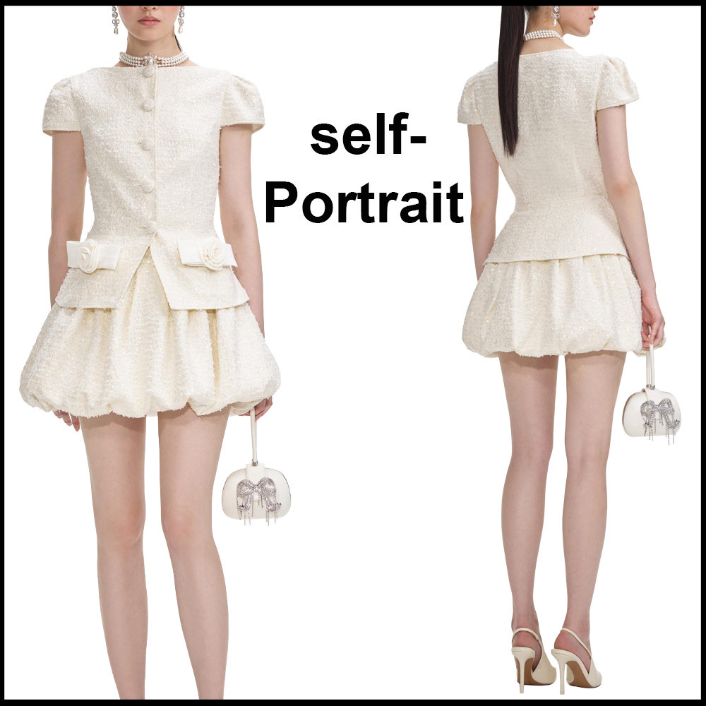 Self-Portrait＊クリームブークレ リボンディテール ミニドレス