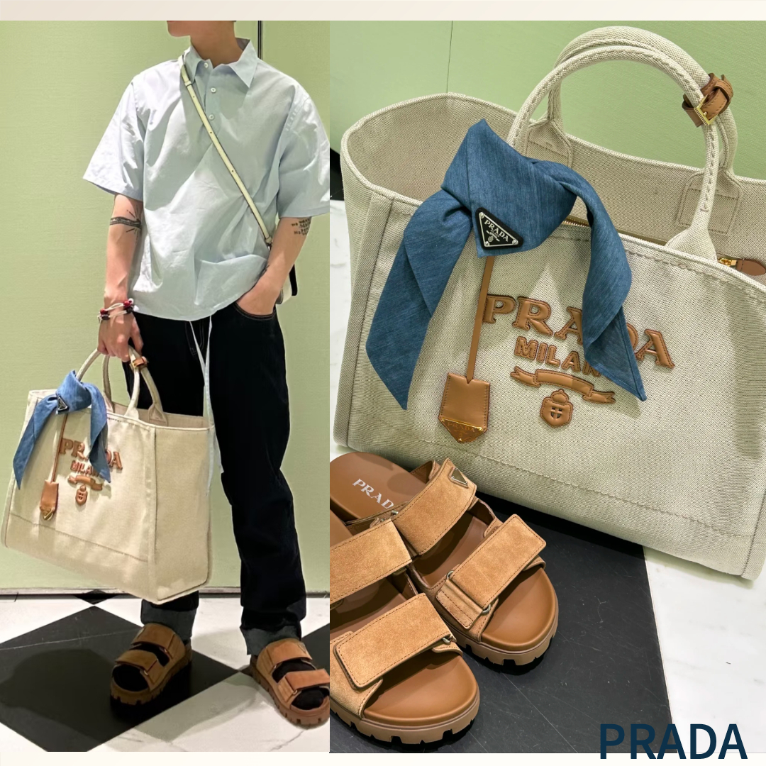 カジュアルでナチュラル《PRADA》リネンブレンド トートバッグ