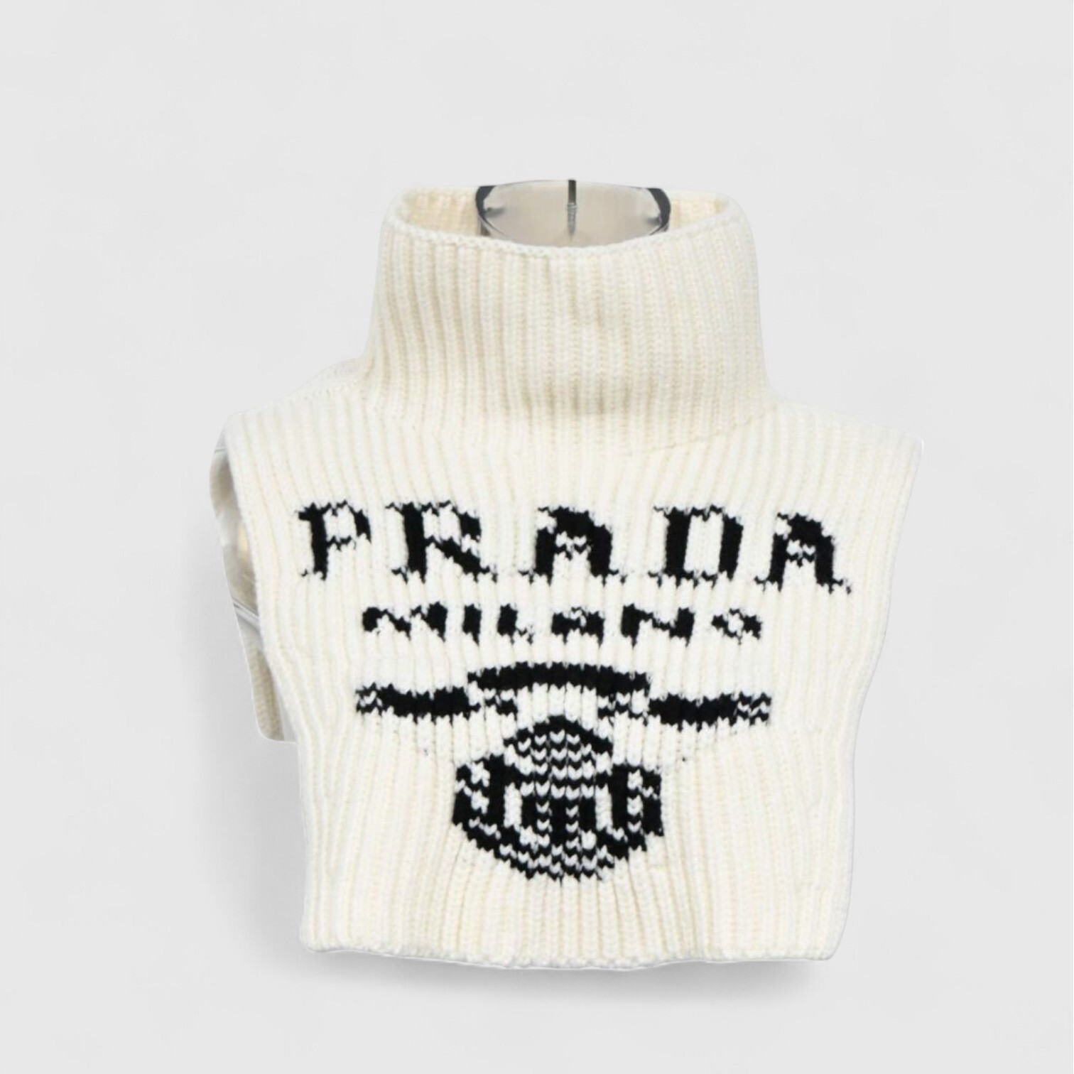 【PRADA】cashmere intarsia knit logo neckwarmer【新品同様】
