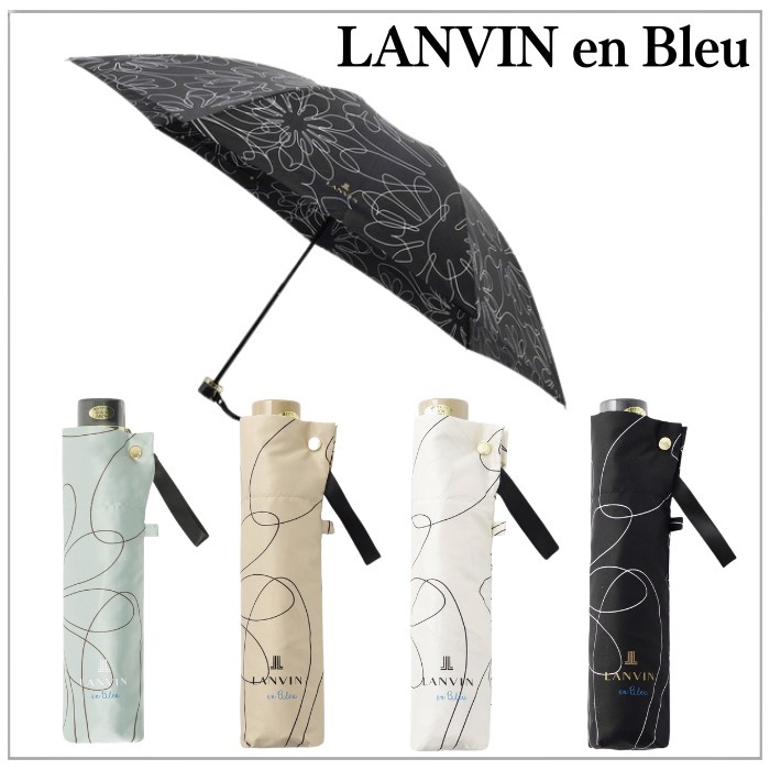 【簡単開閉】LANVIN en Bleu 折りたたみ傘 フラワー柄