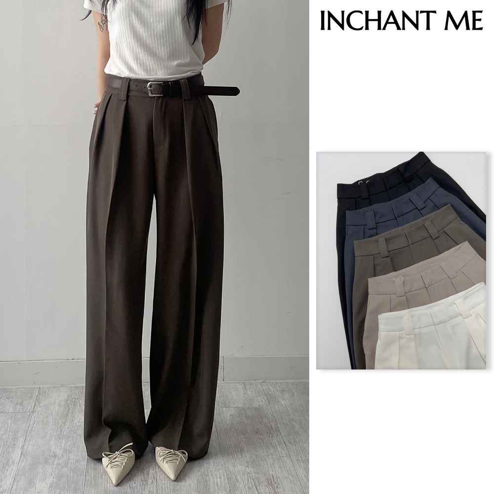 【INCHANT ME】[Belt SET] With Two Tuck Wide Slacks