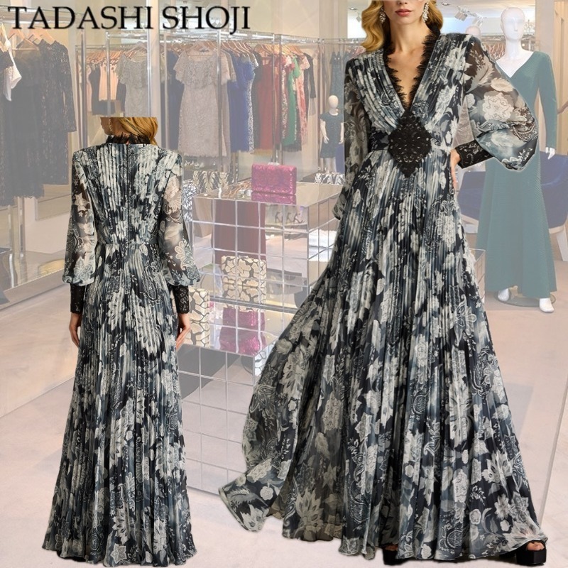 【TADASHI SHOJI】AUDRA フローラル シフォン ドレス
