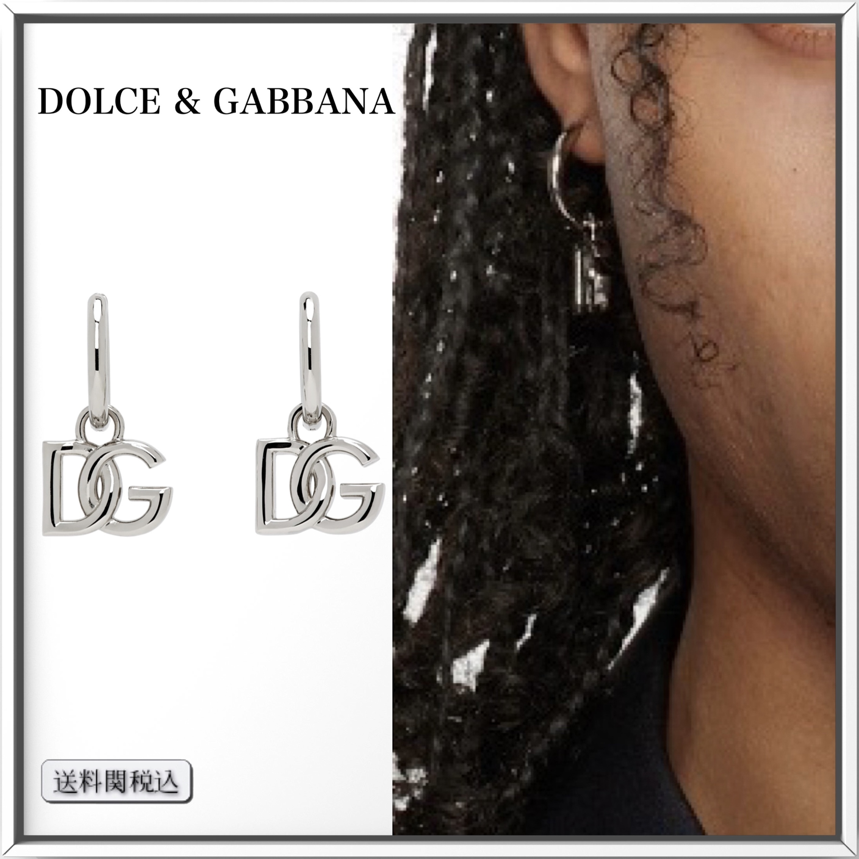 DOLCE & GABBANA シルバートーン DG ロゴ フープピアス 人気