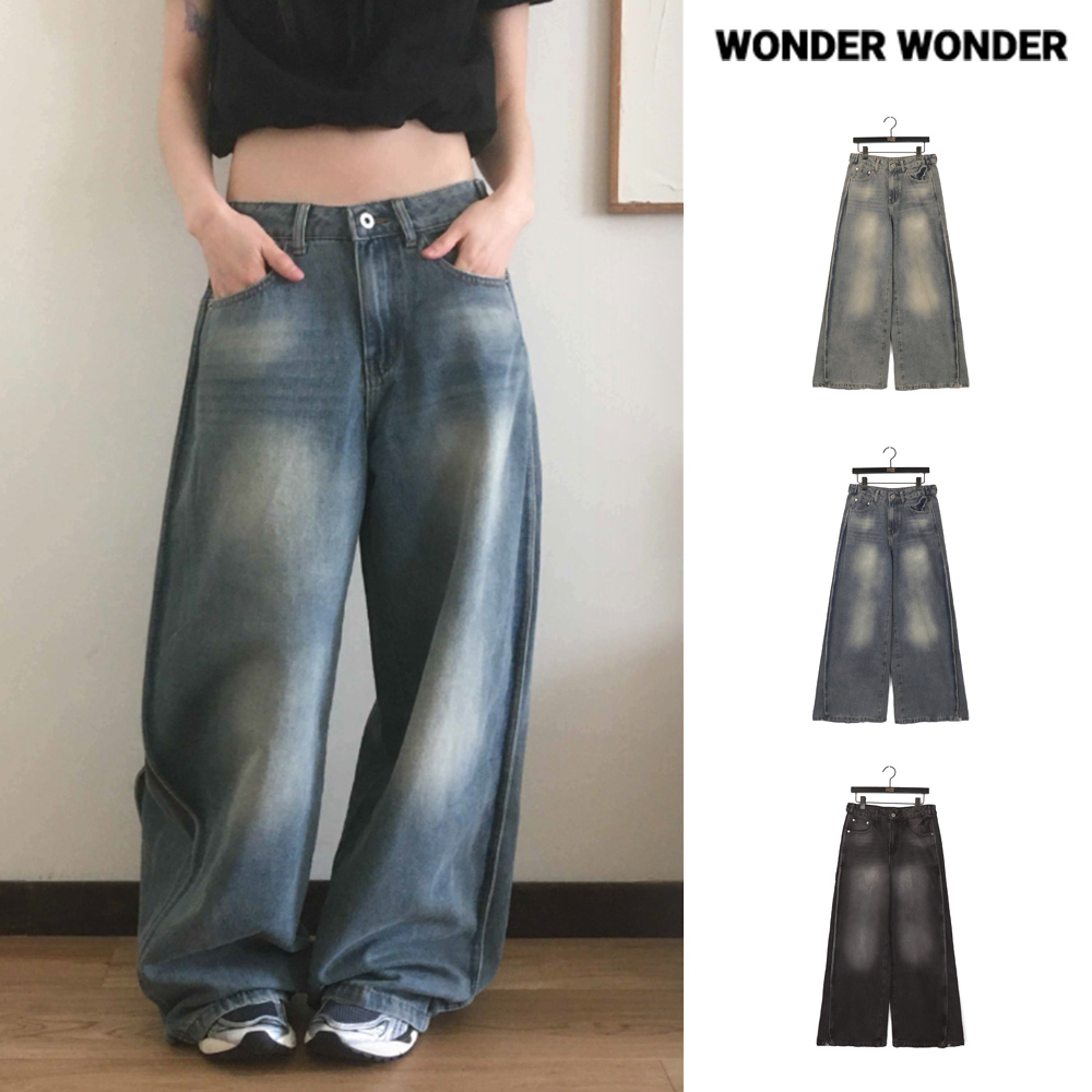 【WONDER WONDER】Binden side pin tuck back pocket wide denim