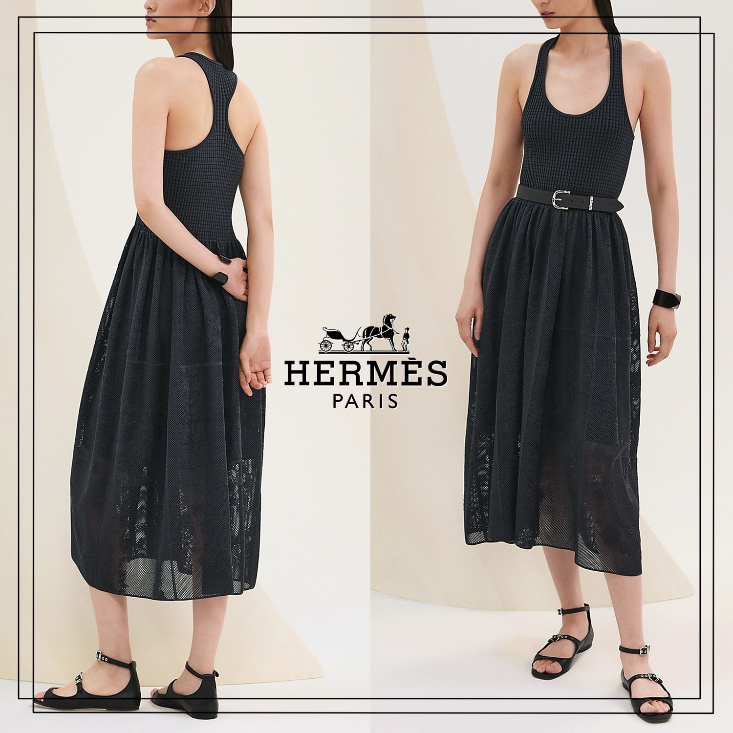 シースルー花柄♡【HERMES】ロングドレープドレス 25ss