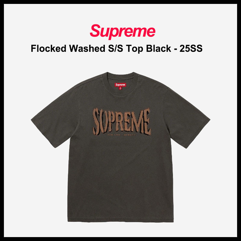 【SUPREME】FLOCKED WASHED SS TOP BLACK 25SS