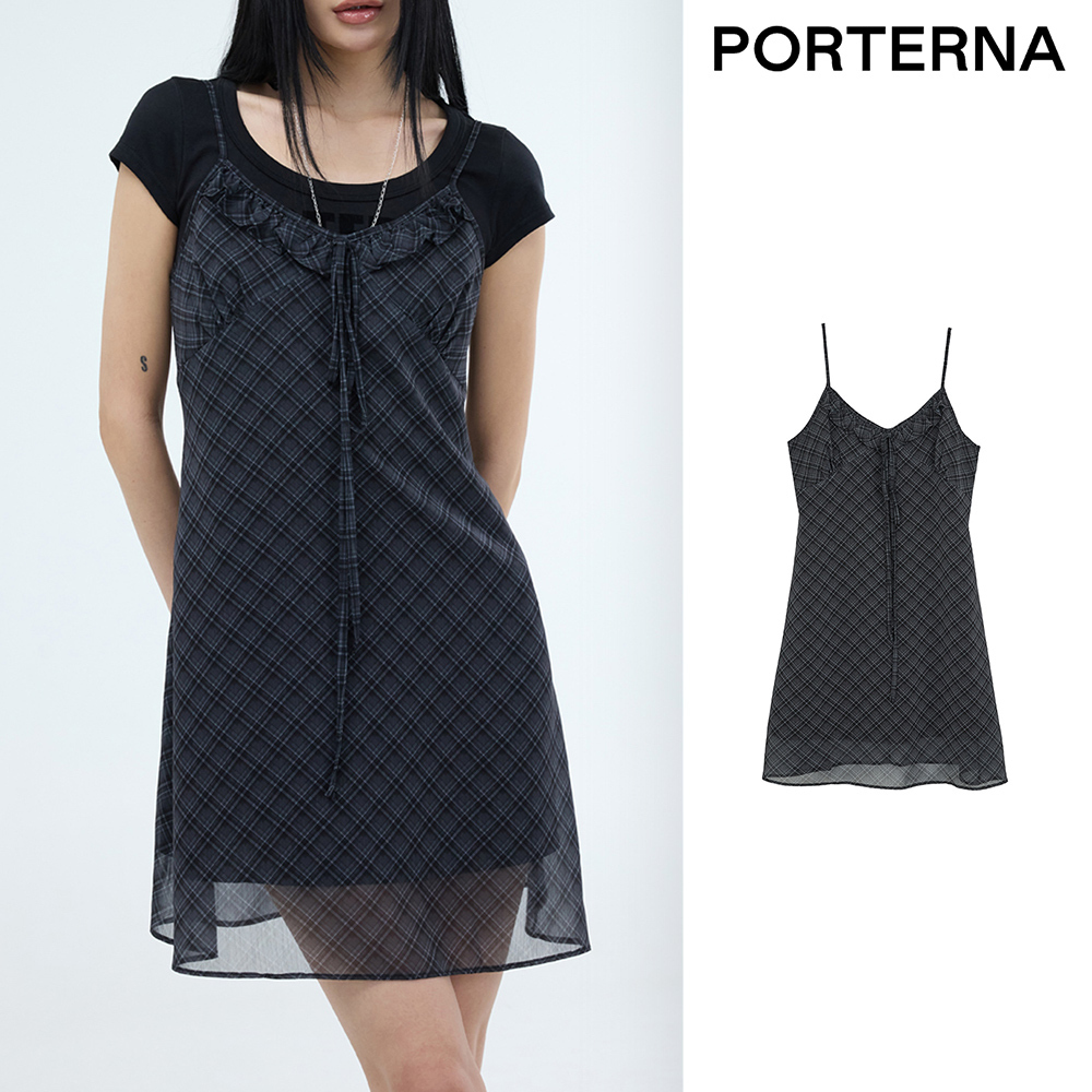 【PORTERNA】25SS★ PRTN) Check Frill Bustier Short One Piece