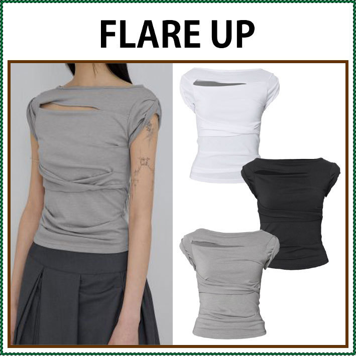 【FLARE UP】 Asymmetrical Draped Roll-Up T-Shirt /追跡付