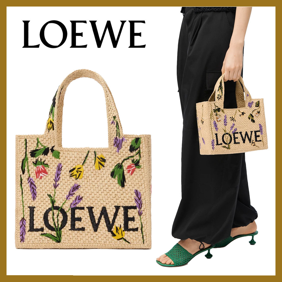 花咲くラフィア◎【LOEWE】ロエベフォント トート スモール*刺繍