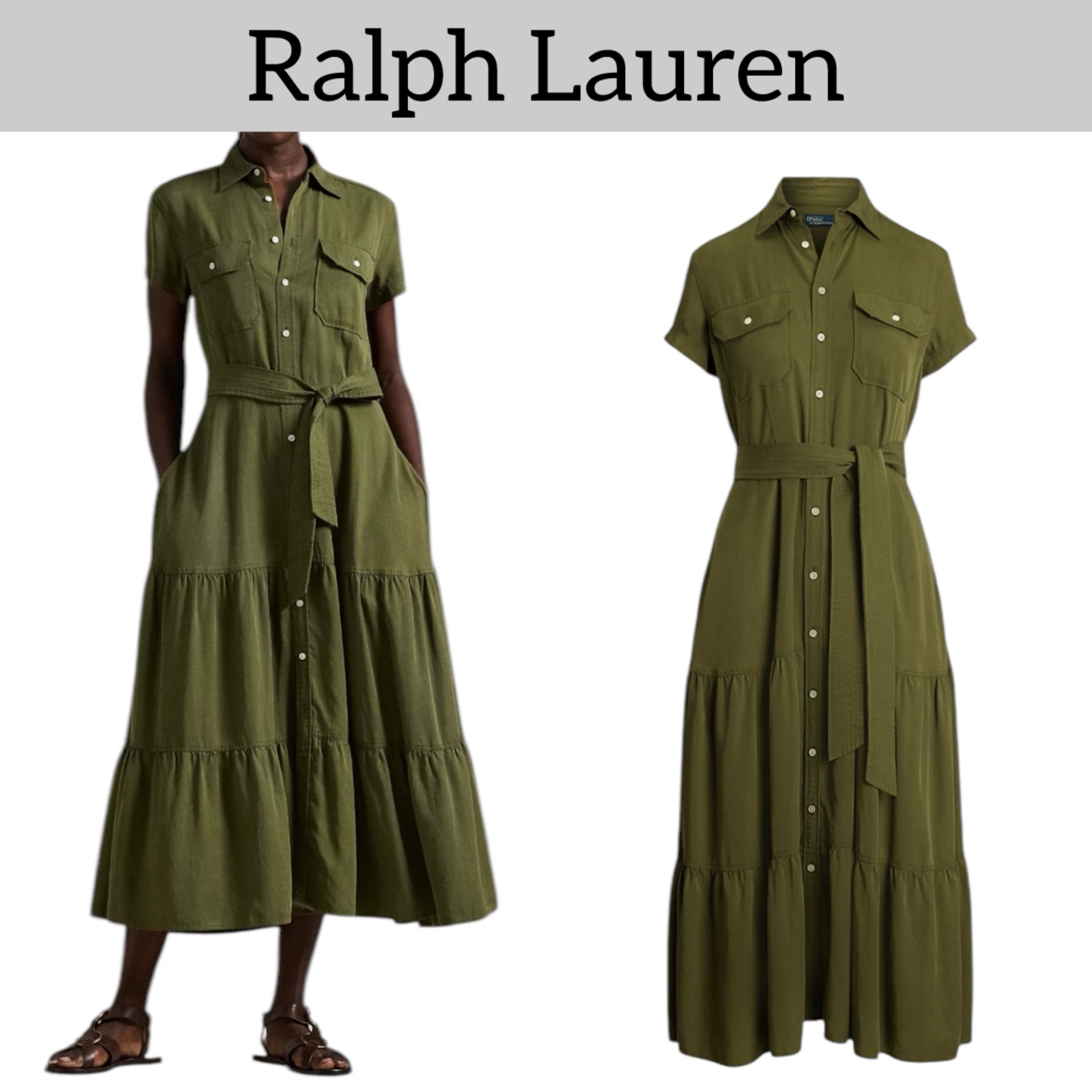 【Polo Ralph Lauren】ベルト付 ティアード シャツ オリーブ