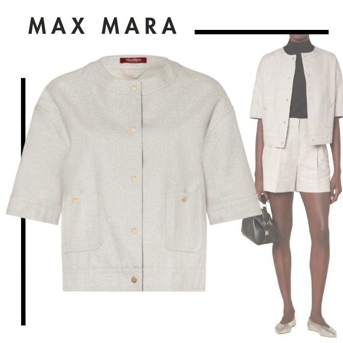 MAXMARA●光沢メタリック混コットン×リネン ボクシージャケット