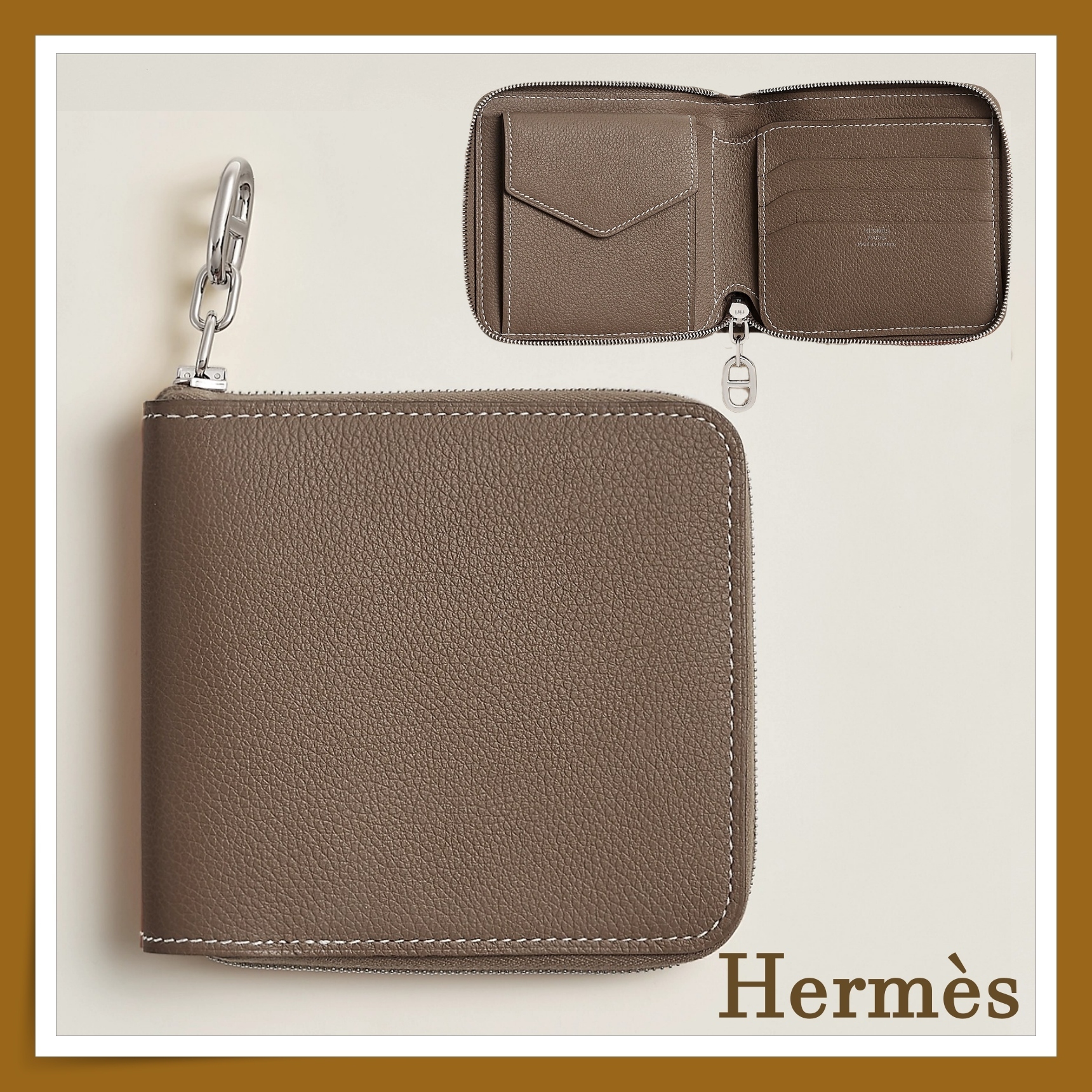 【HERMES】超入手困難☆人気 ジップアンゴー ウォレット Etoupe