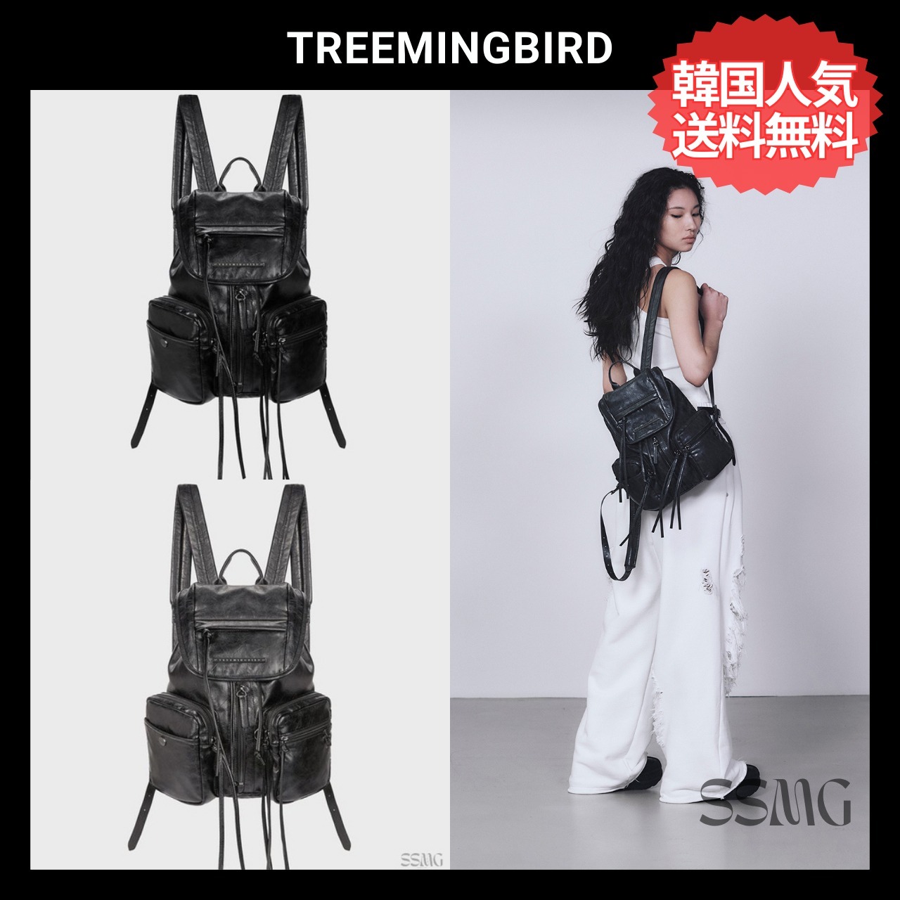 TREEMINGBIRD◆Zipper Finishing Flap Mini Back Pack 韓国人気