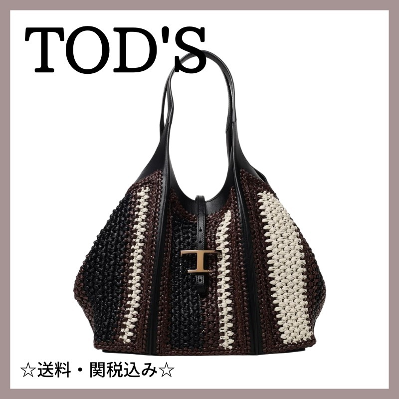 ◆TOD'S◆Tタイムレス ラフィア＆レザー ショッピングバッグ