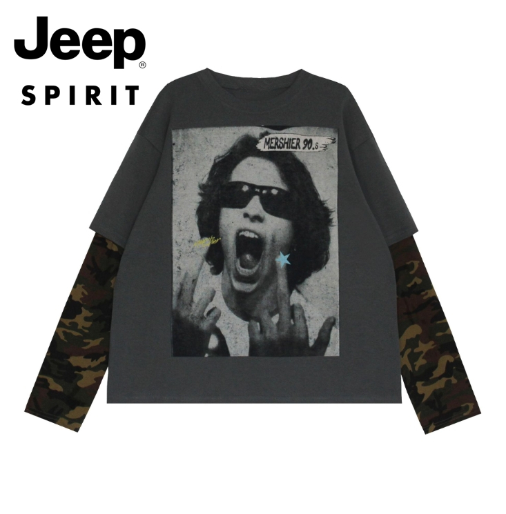 JEEP長袖ストリートTシャツユニセックプリントロングTシャツ