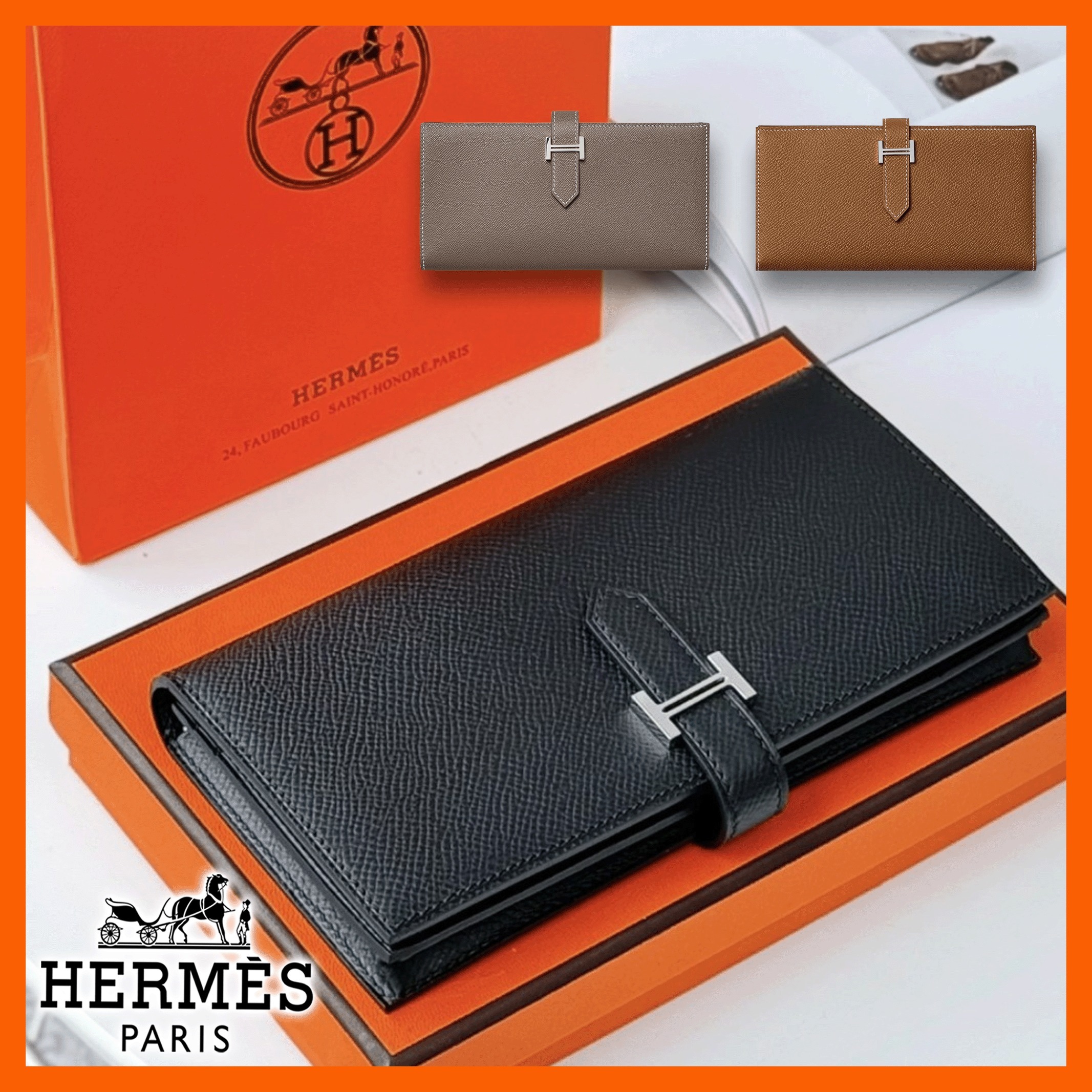 上品なシルバー金具が魅力♪【HERMES】ベアン 長財布