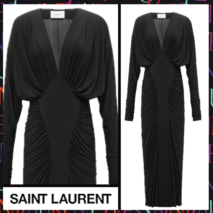 Saint Laurent《ルーシュドレス》ストレッチジャージー 直営店