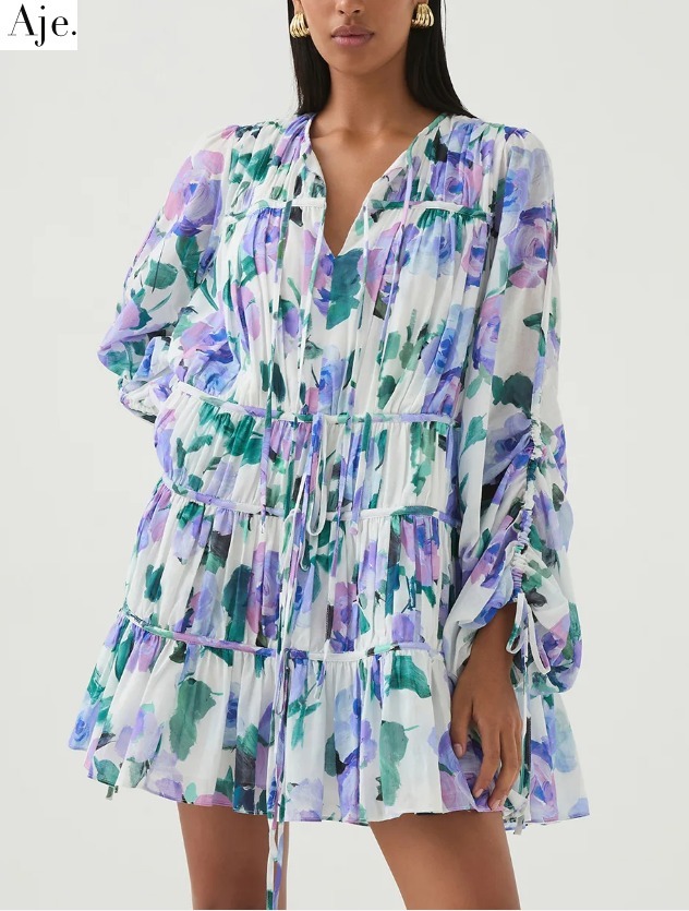 【AJE】ブルゾン袖ライラック柄ミニワンピースClover Mini Dress